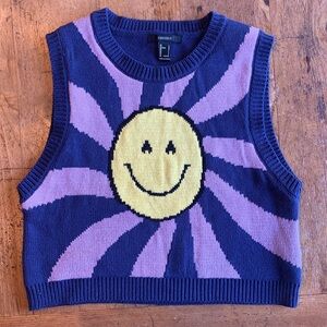 Forever 21 Smiley Face Knit Vest - Yellow and Purple